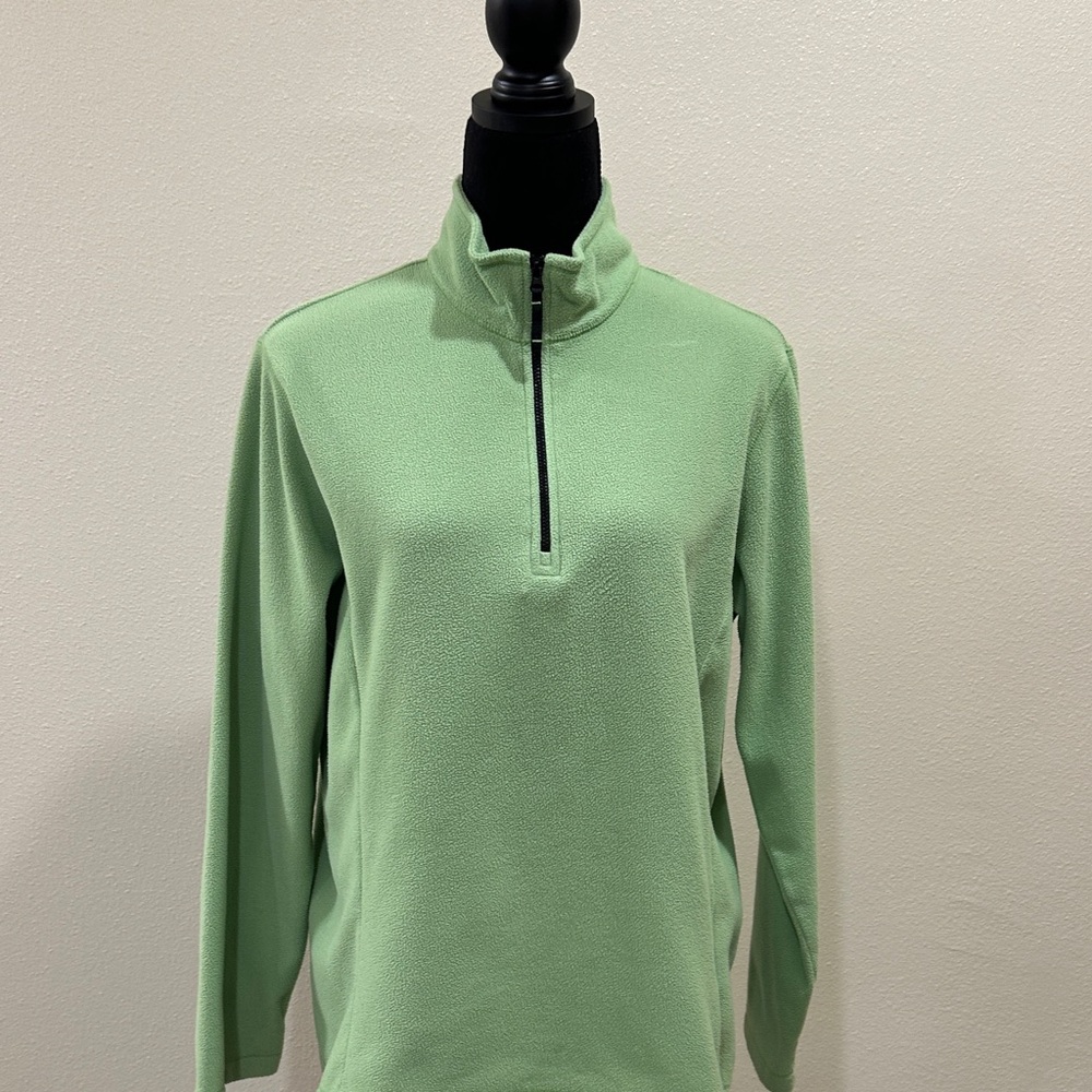 Lands' End Women's Light Green Quarter-Zip Fleece Shirt
